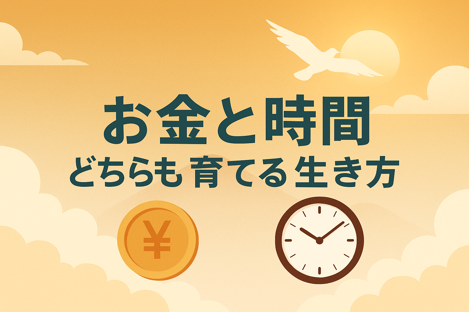 お金と時間の両方を育てる生き方をテーマにしたイメージ。長期投資を通じて資産と人生を豊かにする考え方を表現したアイキャッチ。