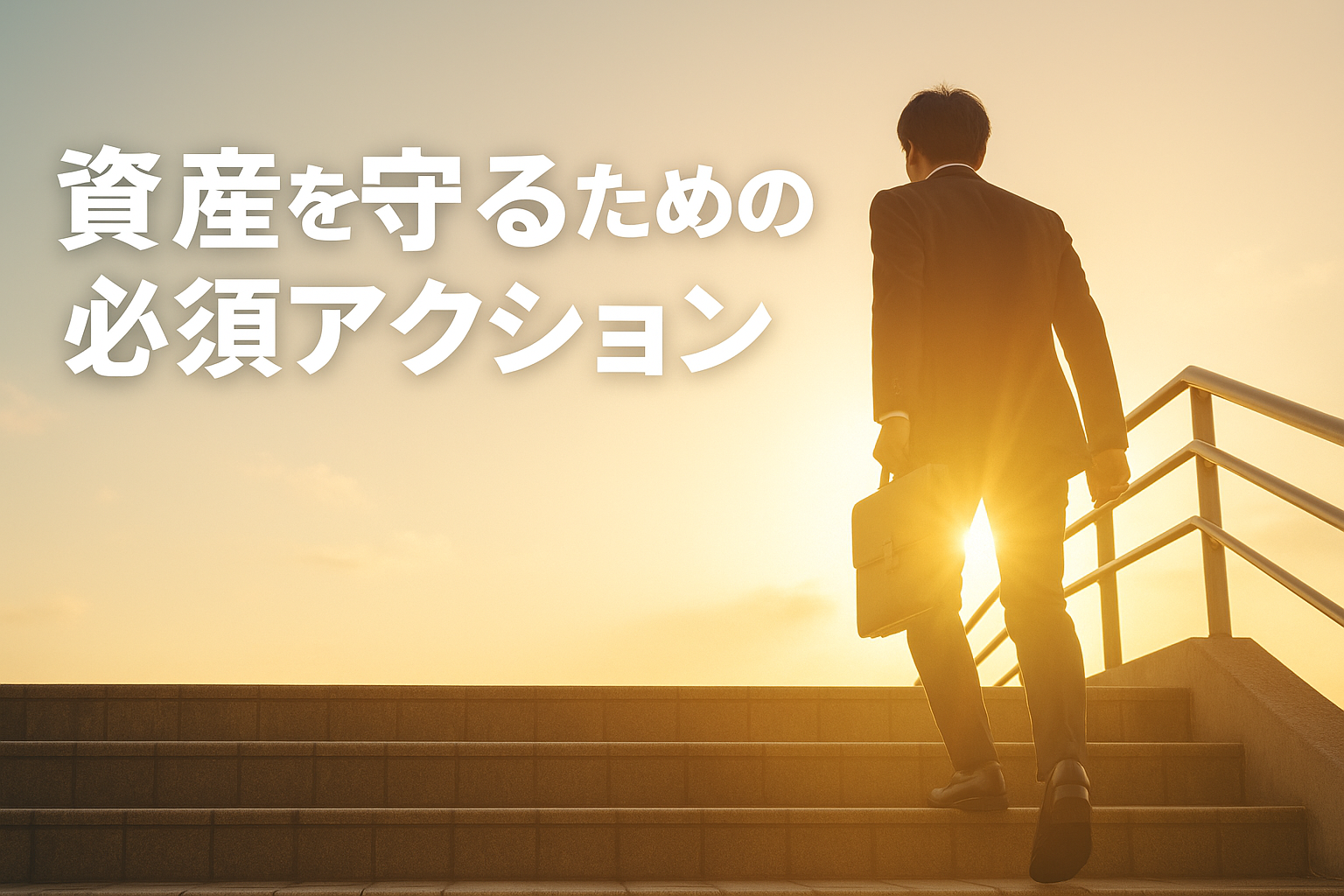 次の暴落に備えて冷静に資産を守る投資家を描いたイメージ。嵐の前の静けさの中で、リスクに備える重要性を伝えるアイキャッチ。